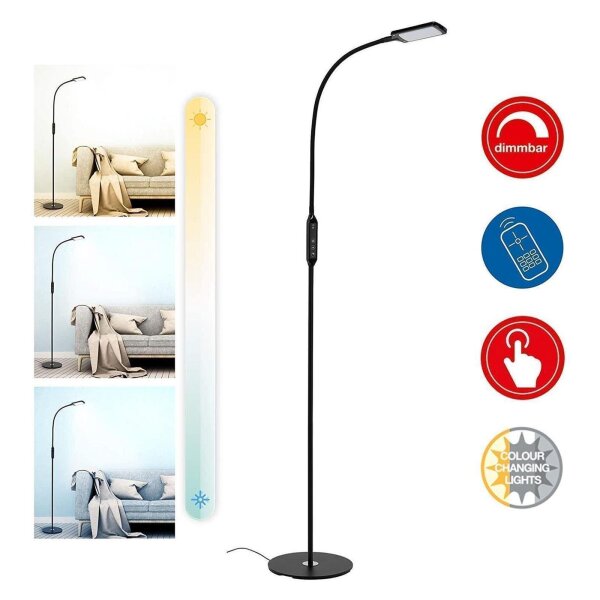 Briloner  Office Remote LED Stehlampe Fernbedienung Flexarm Büroleuchte Dimmbar 140cm Schwarz