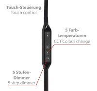 Briloner  Office Remote LED Stehlampe Fernbedienung Flexarm Büroleuchte Dimmbar 140cm Schwarz