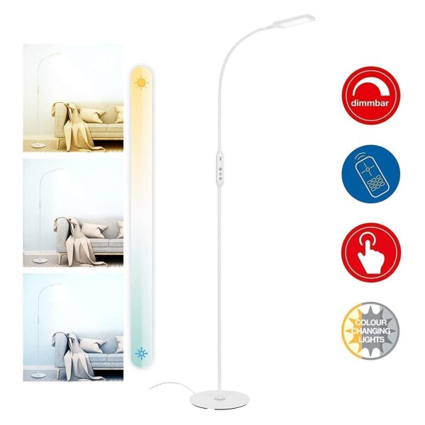 Stehlampe Office Remote, Weiß, 8 Watt, 3000 – 6000K, dimmbar, mit Fernbedienung – Briloner