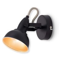 Wandspot Retro, Schwarz – Gold, 40 Watt, E14-Fassung, Ø 10 cm – Briloner