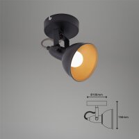 Wandspot Retro, Schwarz – Gold, 40 Watt, E14-Fassung, Ø 10 cm – Briloner