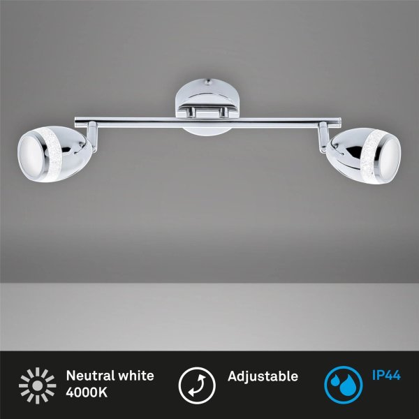 Briloner  Bath LED Badezimmerlampe 2-flammig Kristalloptik Neutralweiß Spot Chrom