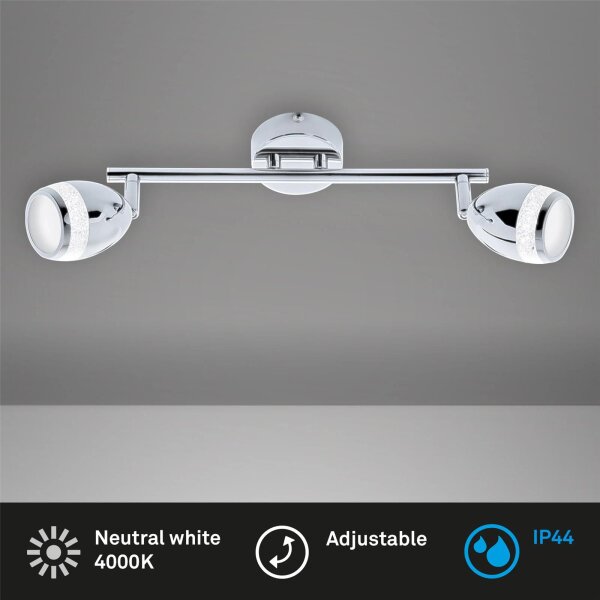LED Badleuchte Bath, Chrom, 2x4W, 4000K, Kristalloptik, IP44, 32,4 x 911,3 cm – Briloner