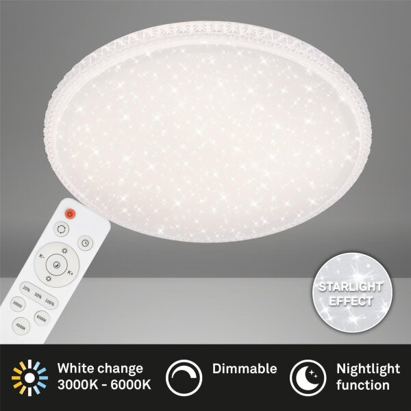 LED Deckenleuchte Sternenhimmel, Weiß / Sternendekor, 48 Watt, dimmbar – Briloner