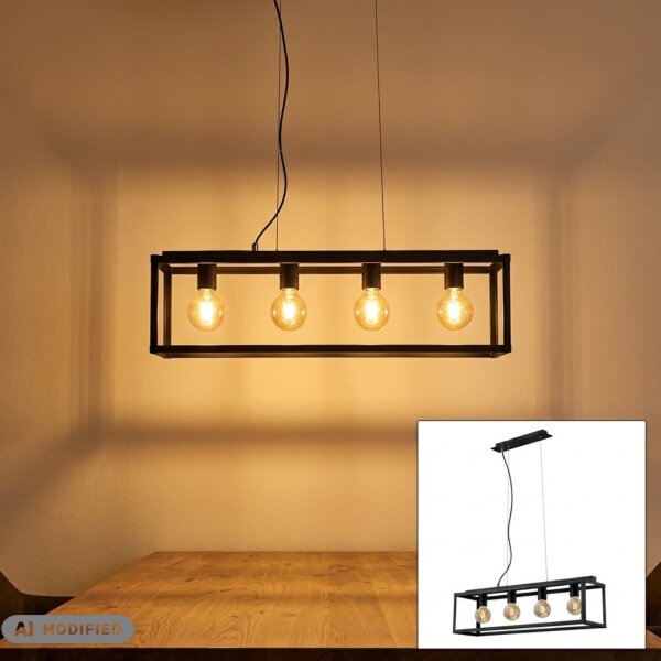 4-flammige Pendelleuchte Box, Schwarz, 4 x E27 max. 40W, 120 x 75 cm – Briloner