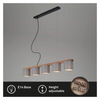 5-flammige Hängeleuchte Wood & Style, Schwarz / Grau / Braun, 5 x E14 max. 25W – Briloner