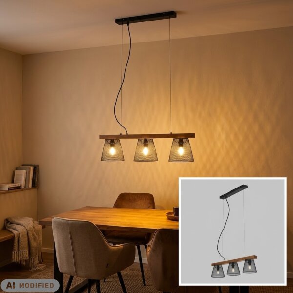 3-flammige Pendelleuchte Taunus, Schwarz / Braun, 3 x E14 max. 25W (exkl.) – Briloner