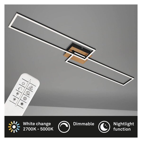 Briloner  Frame LED Deckenlampe 2-flammig 40W Fernbedienung Schwenkbar Dimmbar Holz Schwarz