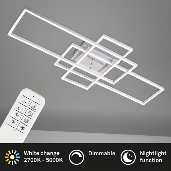 Briloner Frame LED Deckenleuchte Chrom Alu 104x42cm Dimmbar CCT Fernbedienung 55W