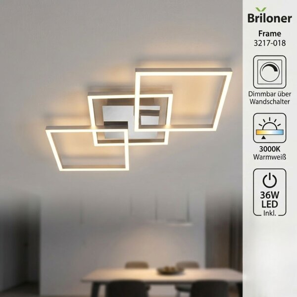 Briloner  Frame LED Deckenlampe 3-flammig Stufendimmbar Schwenkbar Chrom-Alu