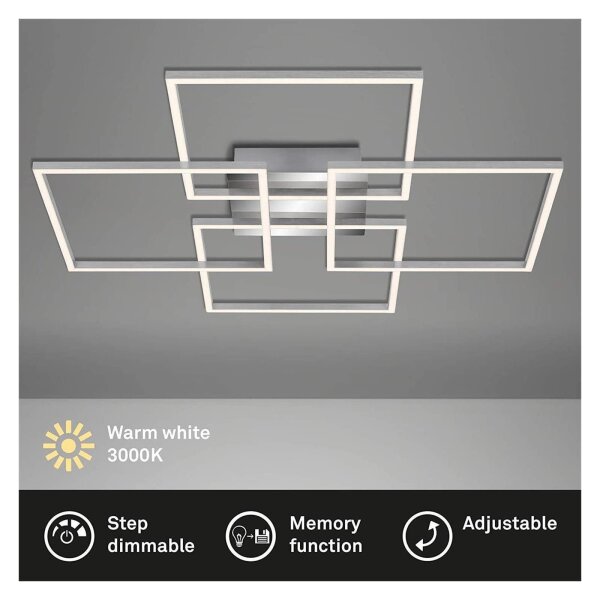 LED Deckenleuchte Frame, Alu / Chrom, 57 Watt, 3000K, dimmbar, 72,4 x 72,4 x 8 cm – Briloner