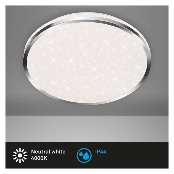 LED Deckenleuchte Splash, Chrom, 18 Watt, Sternenhimmel-Effekt, IP44, Ø 33 cm – Briloner