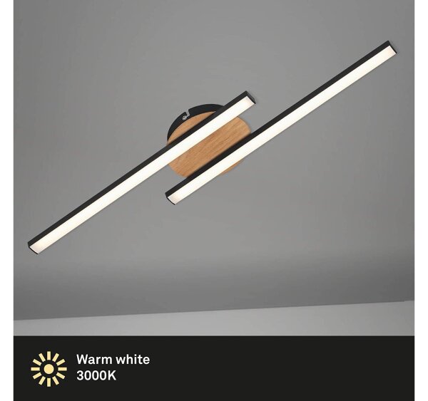 Deckenleuchte Briloner LED Deckenlampe 2-flammig 12W Holz Schwarz