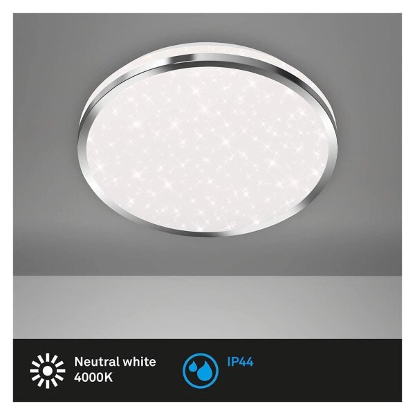 LED Deckenleuchte Splash, Chrom, 12 Watt, 4000K, Sternenhimmel-Effekt, IP44, Ø 28 cm – Briloner