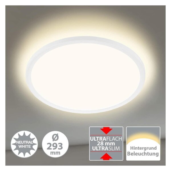 LED Deckenleuchte Slim, Weiß, 18 Watt, Ø 29,3 cm – Briloner