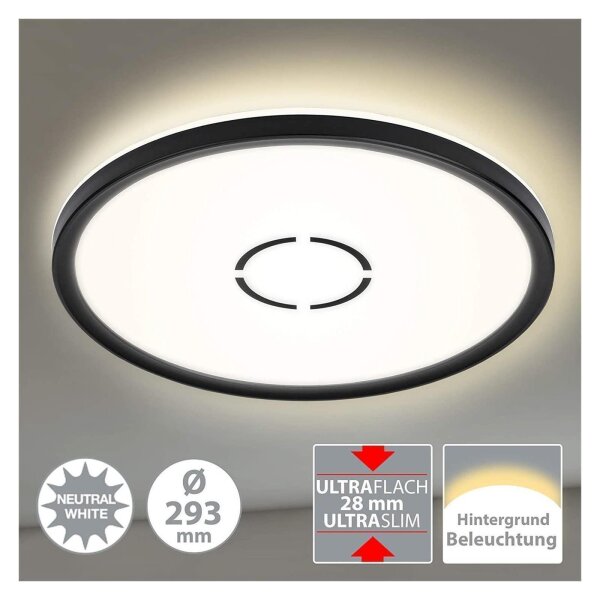 LED Deckenleuchte Free, Schwarz, 18 Watt, 4000K, Ø 29,3 cm – Briloner