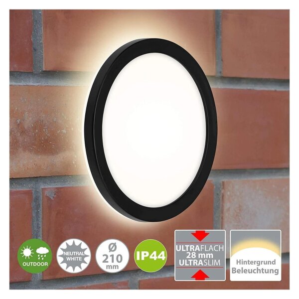 Briloner Düsseldorf LED Außenleuchte 8W IP44 Backlight-Effekt Rund Schwarz