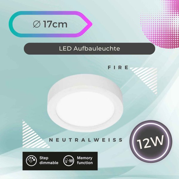 Briloner  Fire LED Deckenlampe Neutralweiß Weiß Stufendimmbar