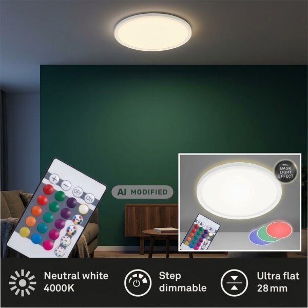 Briloner Slim LED Panel Ø42cm Weiß, RGB Farbwechsler mit Fernbedienung 22W 4000K