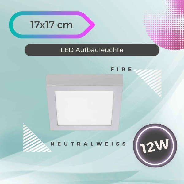 Briloner Fire LED 12W Silber Eckige Deckenlampe Neutralweiß