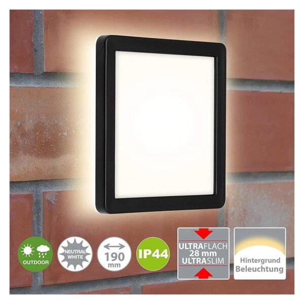 Briloner Frankfurt LED Außenleuchte 8W IP44 Backlight-Effekt Quadratisch Schwarz