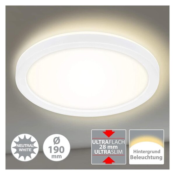 LED Deckenlampe Panel Slim, Weiß, 12 Watt, 4000K, Ø 19 cm – Briloner