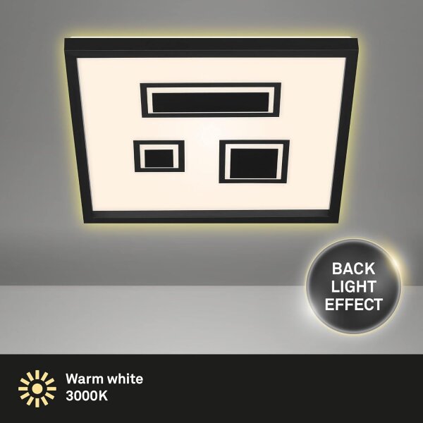LED Deckenlampe Pac, Schwarz, 22 Watt, 3000K, 42,3 x 42,3 x 4,1 cm – Briloner