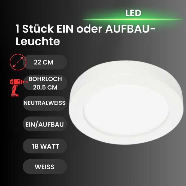 Briloner  Sky 2in1 LED Einbaulampe Aufbaulampe 18W Rund Weiß