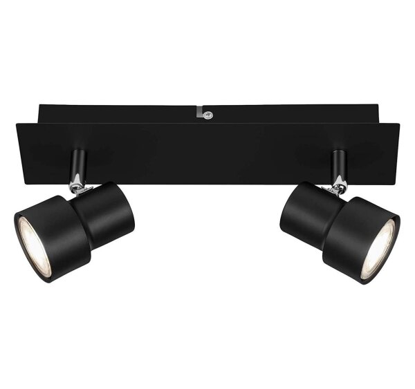 2-flammiger Deckenstrahler Rock, Schwarz, 2x5W, 3000K, schwenkbar, 29 x 12 cm – Briloner