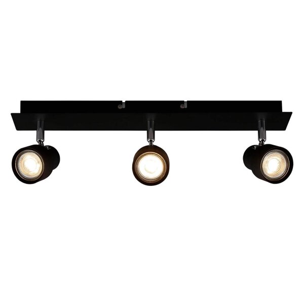 3-flammiger Deckenstrahler Rock, Schwarz, 3x5W, 3000K, schwenkbar, 45 x 12 cm – Briloner