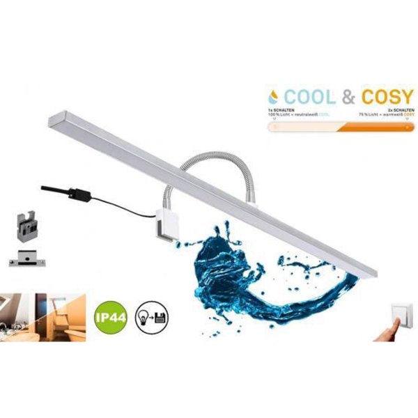 B-Kartonage Briloner  Cool & Cosy LED Badleuchte Farbtemperatur-Wechsler Flexarm Badlampe Chrom
