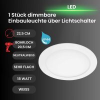 LED Einbaulampe Flat Dim, Weiß, Bohrloch 20,5 cm, 18 Watt, 4000K, dimmbar, IP44 – Briloner