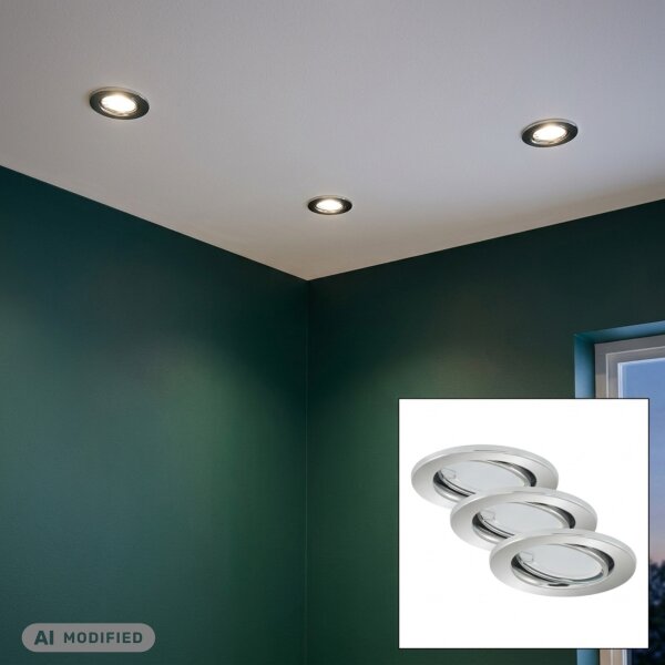 Briloner  Fit LED 3er Set Downlight Rund Chrom Einbaulampe Schwenkbar