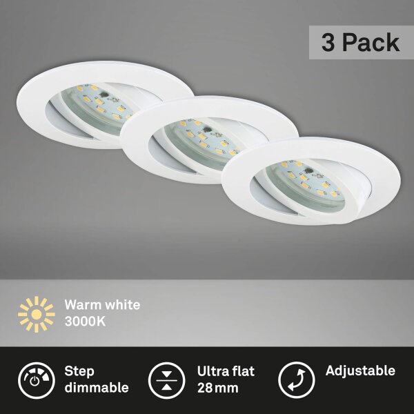 Einbauleuchten Briloner 3 x 6,5 Watt LED Weiß dimmbar über Schalter Einbauspots 570 Lumen