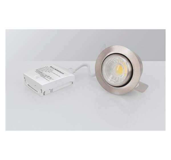 LED Einbauleuchte MD-13, Satin-Chrom, Bohrloch 6 cm, 3 Watt, 2700K, dimmbar, IP44 – Malmbergs