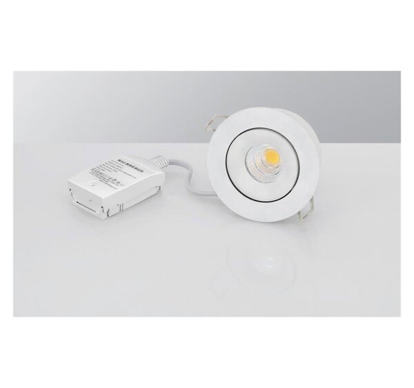 LED Einbauleuchte MD-70, Weiß, Bohrloch 8 cm, 6 Watt, 2700K, dimmbar, IP44, Ø 9 cm – Malmbergs