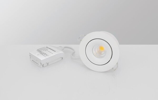 LED Einbauleuchte MD-70, Weiß, Bohrloch 8 cm, 6 Watt, dimmbar, IP44, Ø 9 cm – Malmbergs