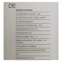 Telefunken LED Außenwandleuchte 20W Bewegungsmelder 2000lm IP44 Weiß