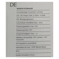 Telefunken LED Außenwandleuchte 20W Bewegungsmelder 2000lm IP44 Schwarz