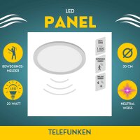 LED Deckenleuchte LED Panel mit BW, Chrom, 20 Watt, mit Bewegungsmelder – Telefunken