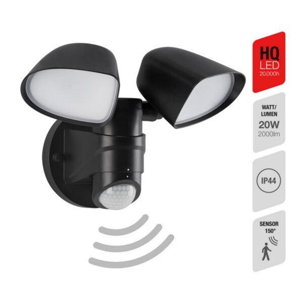 Außenlampe Telefunken Bewegungsmelder Außenstrahler schwarz LED 20W