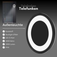 Telefunken LED Außenwandleuchte 15W Rund IP44 Schwarz