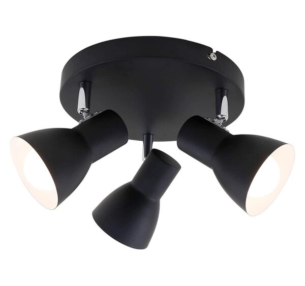3-flammiger Deckenspot Cup, Schwarz, 3x25W, E14-Fassung, schwenkbar, Ø 21 cm – Briloner
