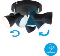 3-flammiger Deckenspot Cup, Schwarz, 3x25W, E14-Fassung, schwenkbar, Ø 21 cm – Briloner