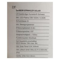Telefunken  LED Außenlampe 3W Solar Sensor Wandleuchte Bewegungssensor Eckig Schwarz