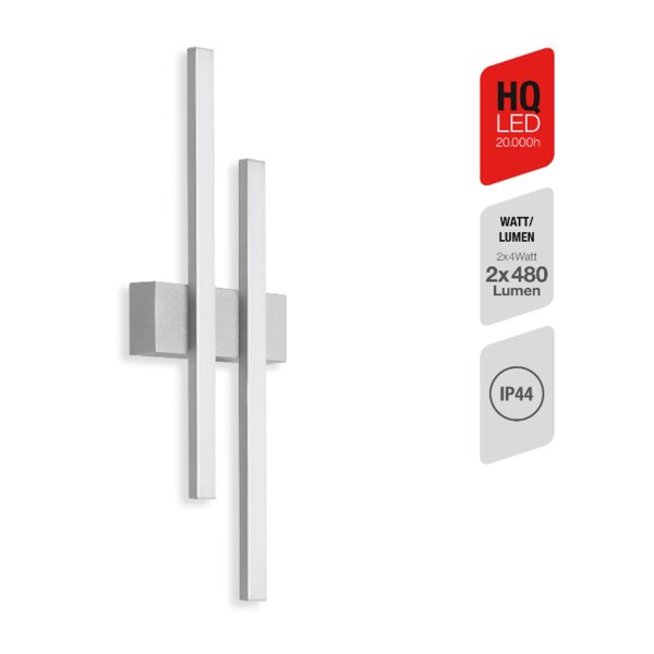Telefunken  Bonn LED 8W Außenlampe IP44 Außenwandlampe 2-flg. Silberfarbig