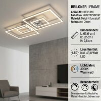 Briloner LED Deckenleuchte Frame Alu Chrom 65x52cm 44W...