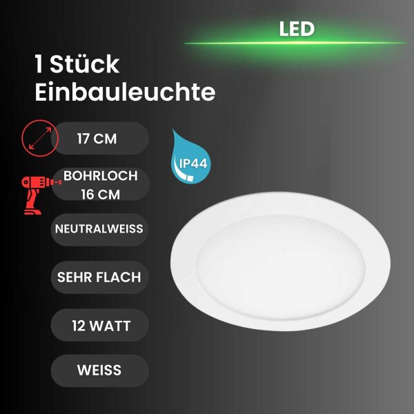 LED Einbauleuchte Flat In, Weiß, Bohrloch 16 cm, 12 Watt, 4000K, IP44, Ø 17 cm – Briloner