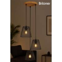 3-flammige Pendelleuchte Taunus, Schwarz / Braun, 3 x E14 max. 40W, Ø 21 cm – Briloner