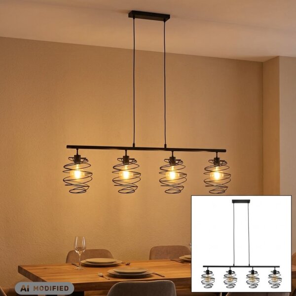 4-flammige Pendelleuchte Swirl, Schwarz, 4 x E27 max. 60W, 110 x 130 cm – Briloner